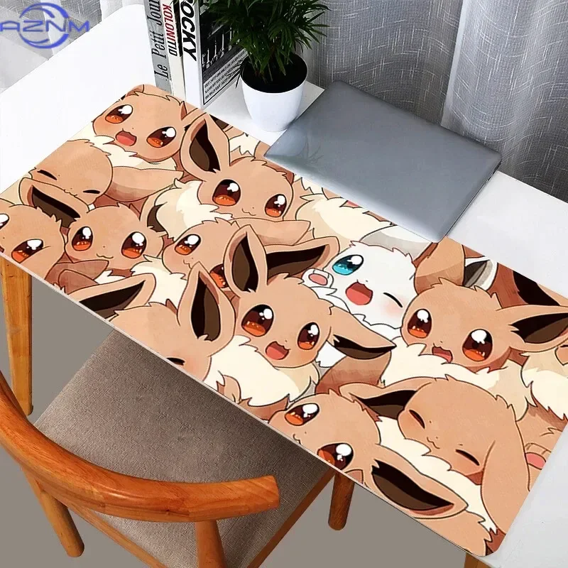 Cute Anime Eevee Collage Large Mousepad, Rubber Non Slip Extended Gaming Desk Mat, Cartoon Table Pad for Laptop Office Desktop D