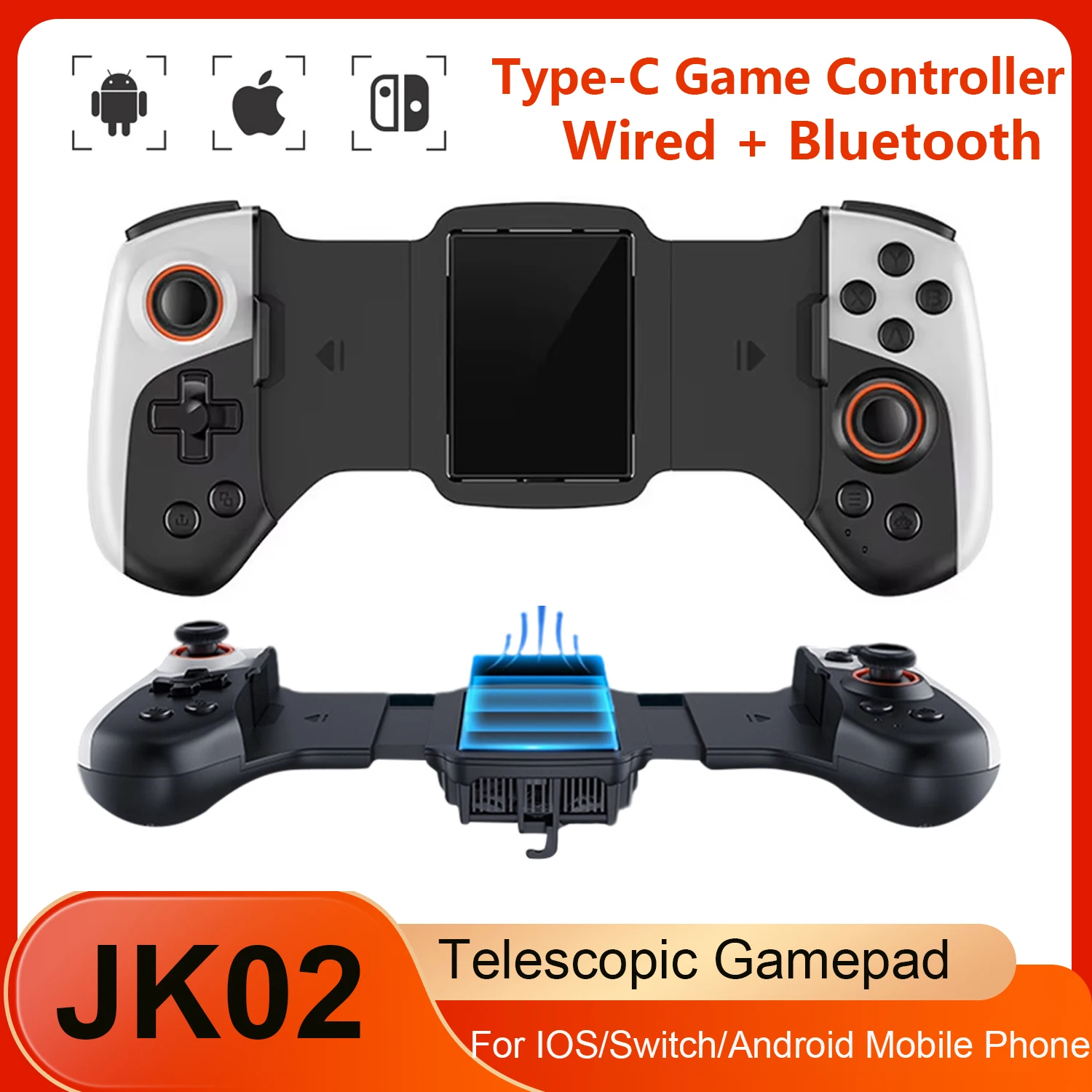 

JK02 Telescopic Gamepad Bluetooth Controller Semiconductor Radiator For IOS/Switch/Android Mobile Phone Gaming Cooler Handle