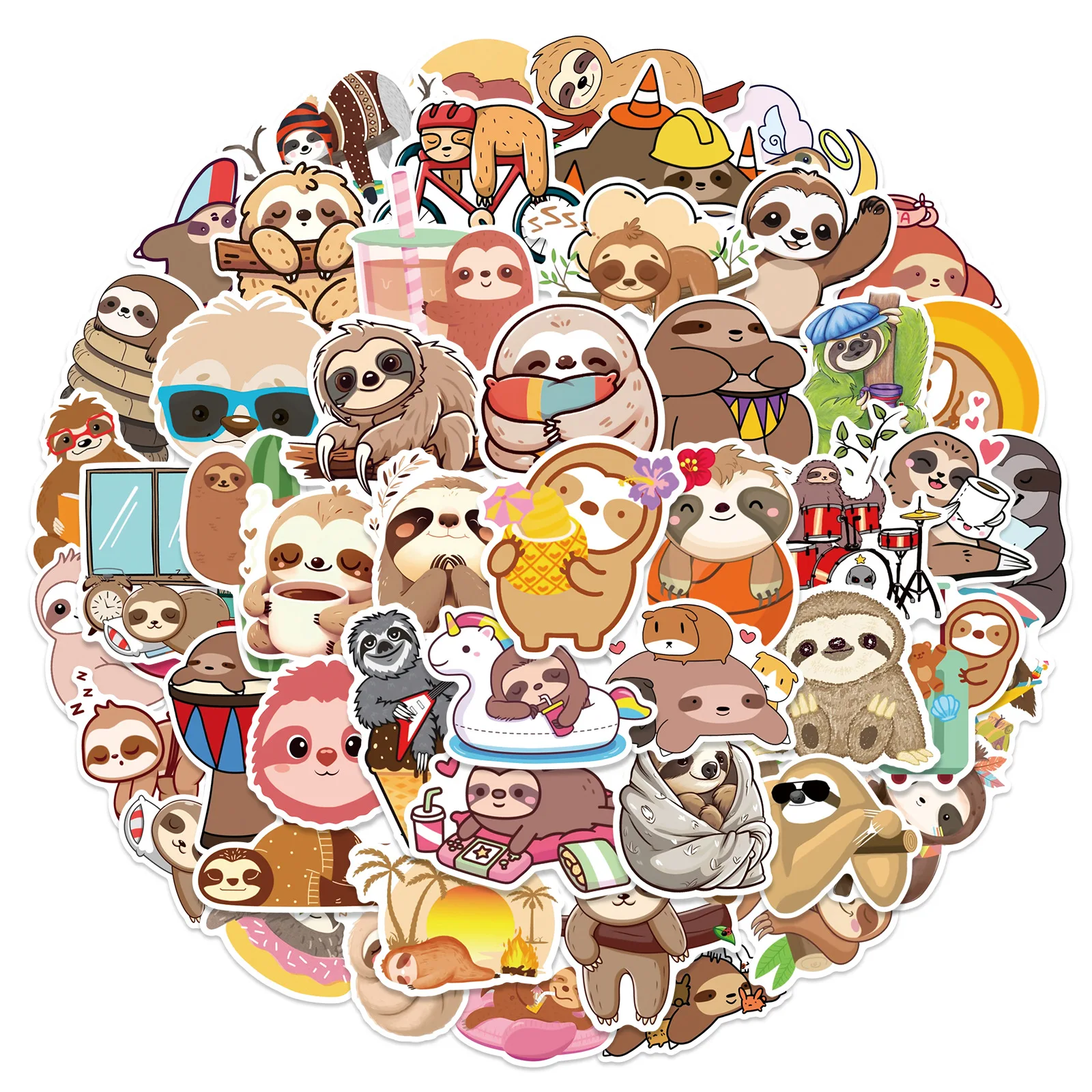 50PCS 귀여운 만화 나무늘보 낙서 스티커 노트북 전화 기타 스케이트 보드에 대 한 카와이 동물 데칼 방수 스티커 아이 장난감