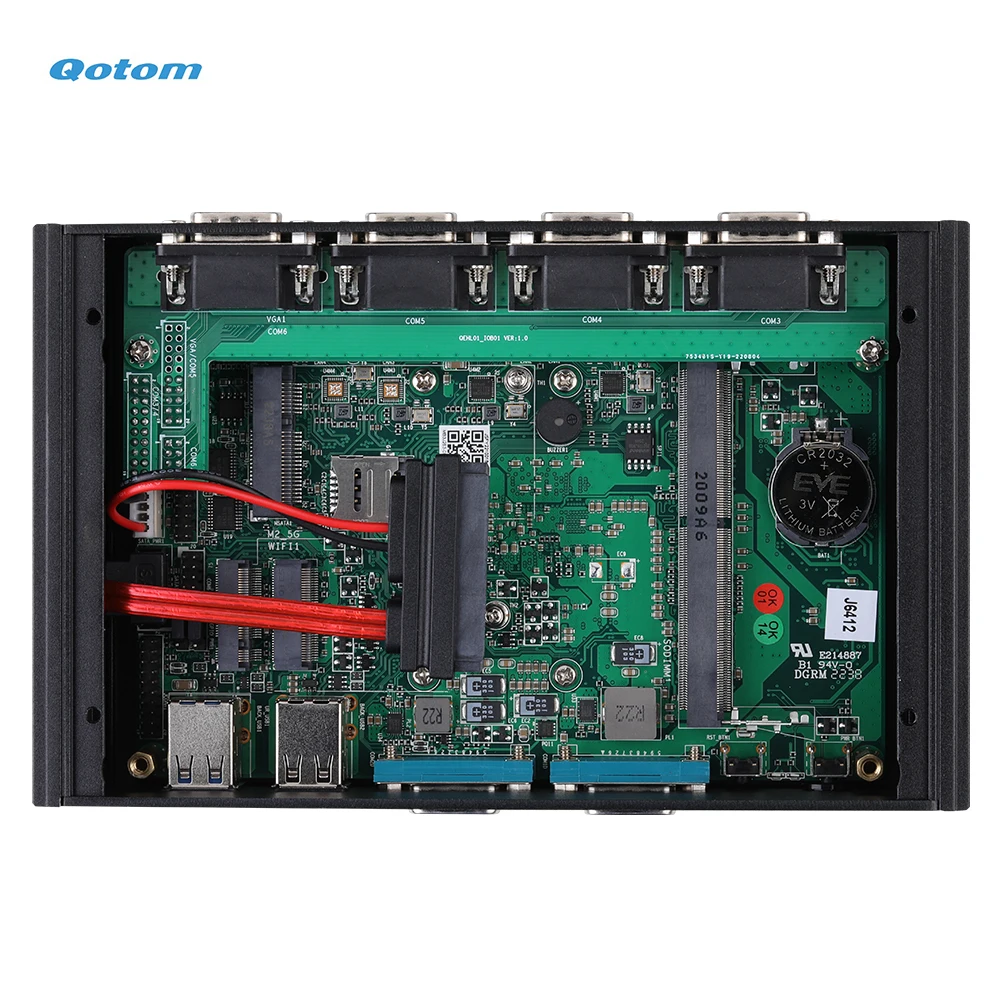 Qotom Fanless คอมพิวเตอร์ขนาดเล็ก J6412 Quad Core 2.0 GHz วิ่ง24/7 X86 Mini สก์ท็อปอุตสาหกรรม PC Dual LAN 6x RS232