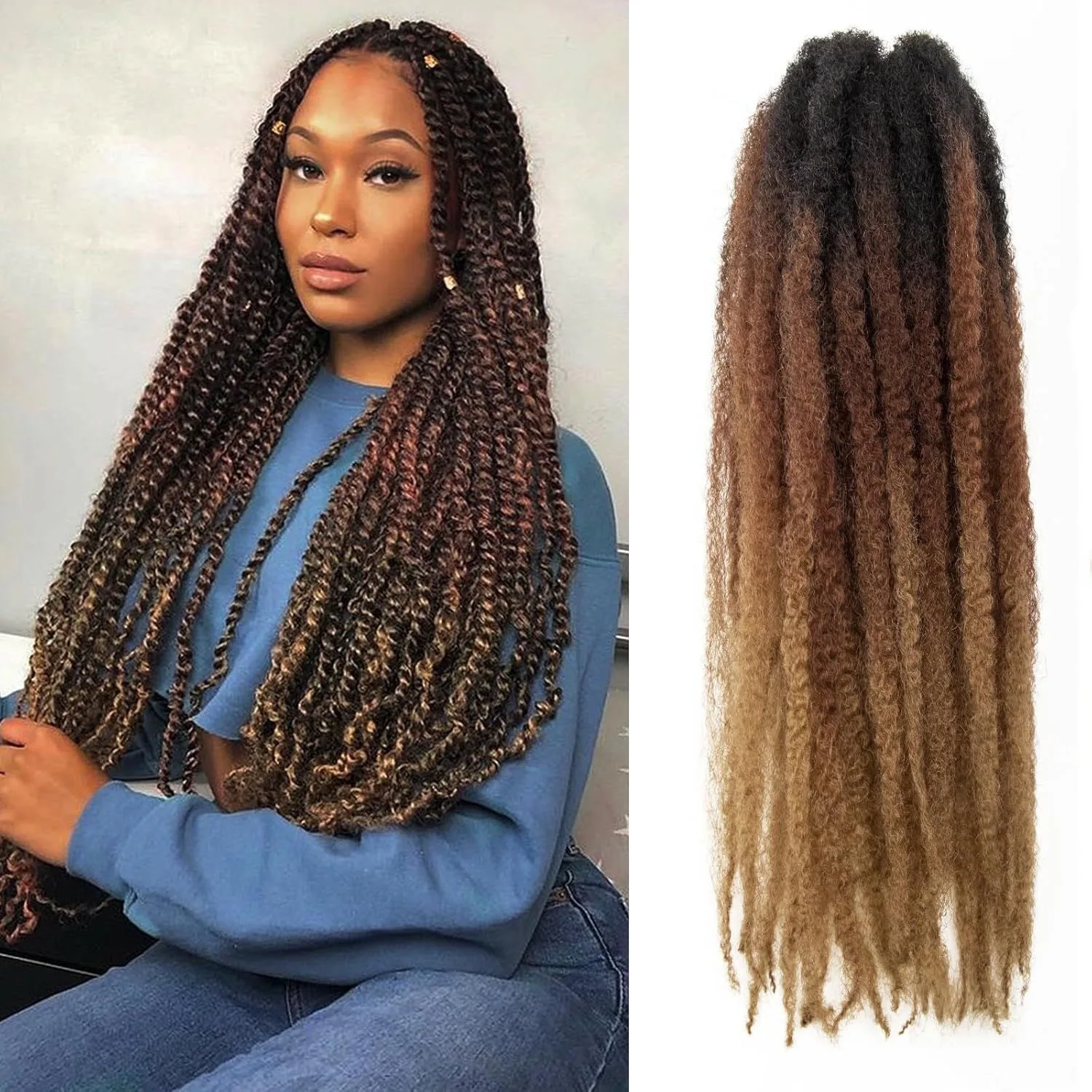 Afro Kinky Curly Marley Braids Synthetic Hair Extensions Curly Braids Jumbo Hair Braiding For Africa Women Hairpieces 8stands