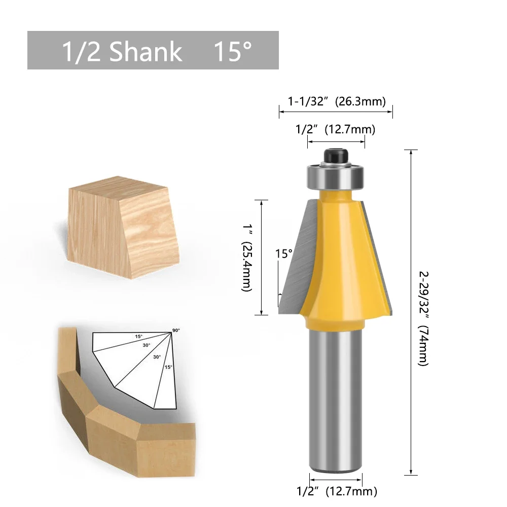 LAVIE V-Nuten-Fräser-Set 5-teilig, 12mm Schaft Hartmetall-Fasenfräser 11,25 ° -45 ° Für Holz-CNC – Detail 4