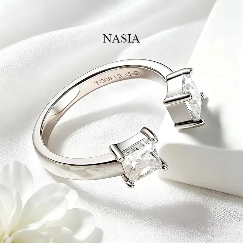 NASIA1CTTW 4.5mm Princess Cut Moissanite Rings for Women Adjustable 100% S925 Sterling Silver Wedding Party Band Gifts 2026