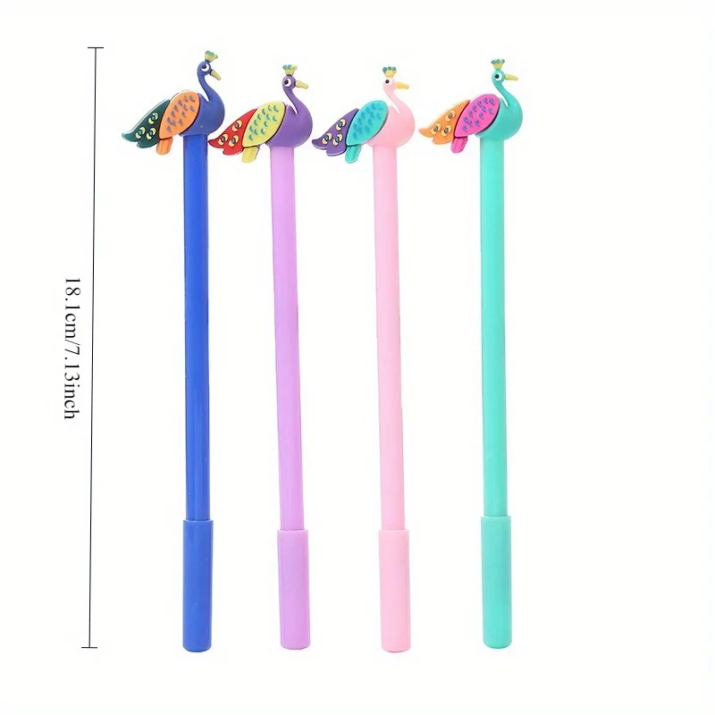 Random 10Pcs Peacock Modeling Plastic Gel Pen Black Ink Pen Black Examination Designed For School, Office And Home Business Fine