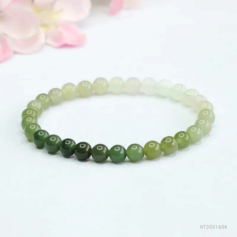 

Hetian Jade Bracelet Single Circle Gradual Change Round Bead Bracelet Jade