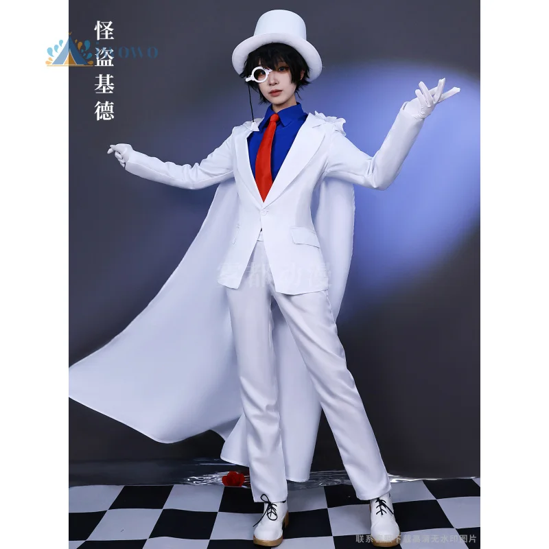 

Костюм для косплея ConanKid the PhantomThief для взрослых и детей, шляпа, очки KaitouKiddo, белая униформа принца, костюм для вечеринки на Хэллоуин