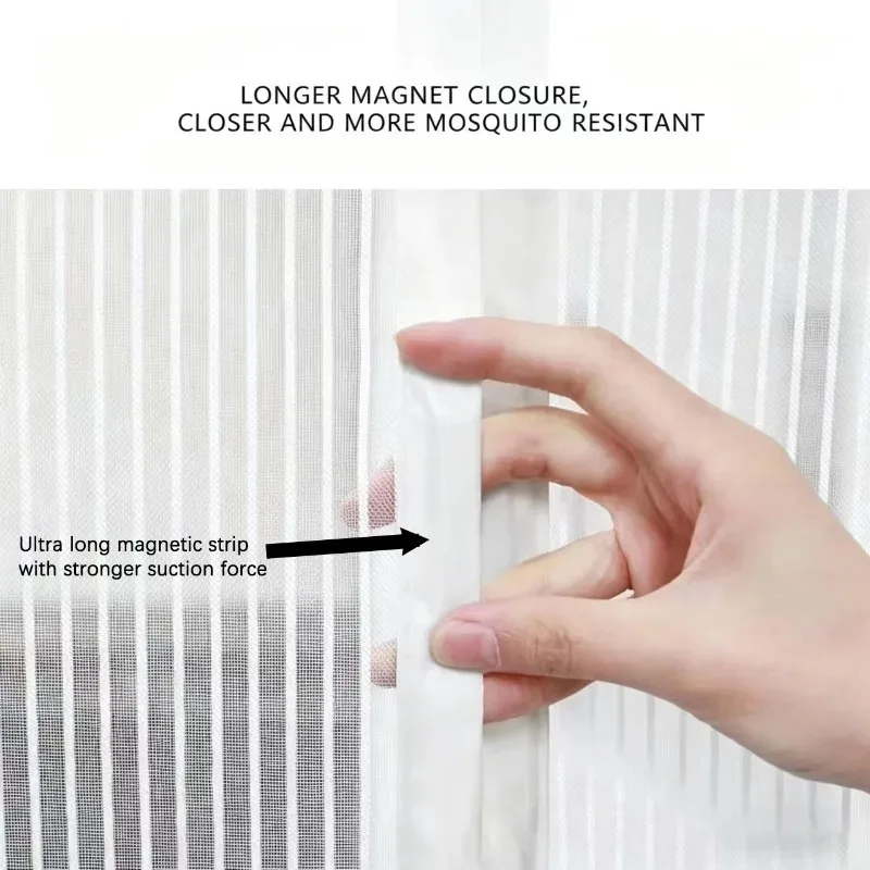 Customizable Size White Left Side Opening Diamond Mesh Magnetic Door Curtain, No Need to Open, Easy to Install Door Screen