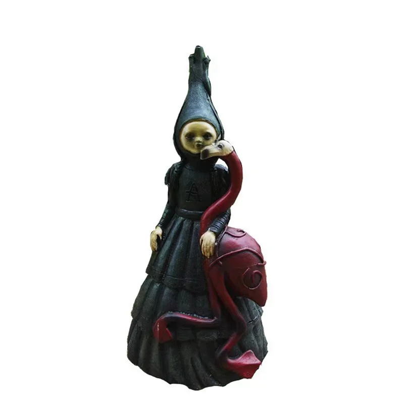 Halloween Witch Minifigure Statue Resin Creepy Witch Sculptures Garden Decoration for Home Desktop Garden Decoration