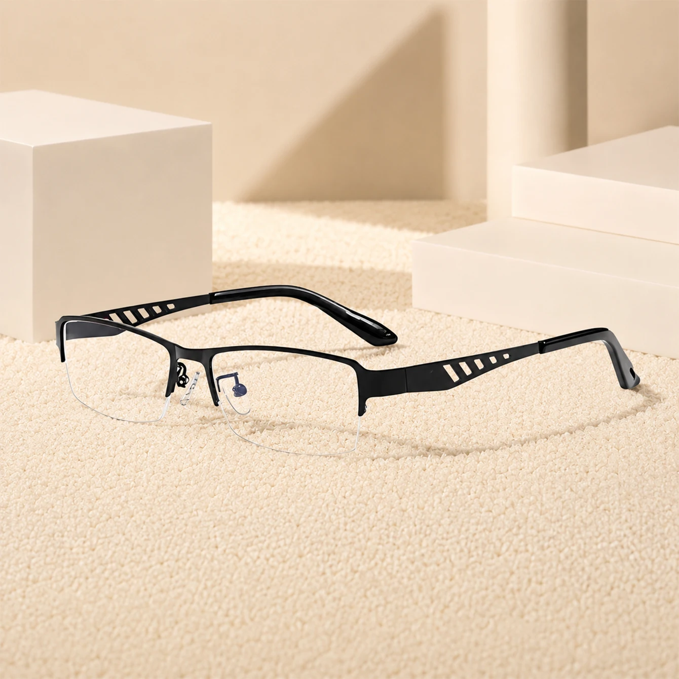 1pc Square Anti Blue Light Glasses Hollow Cutout Metal Half Rim Non-Prescription Eyeglasses for Business Men Women Eyewear Work view 5