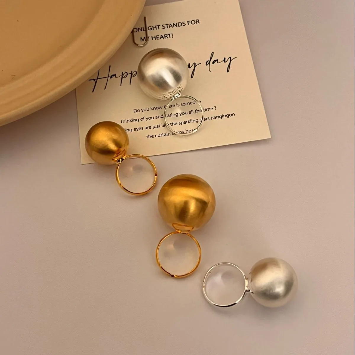 Vintage Chunky Metal Brushed Matte Round Ball Large Rings for Women Men Irregular Geometric Fashion Trend Jewelry Gifts