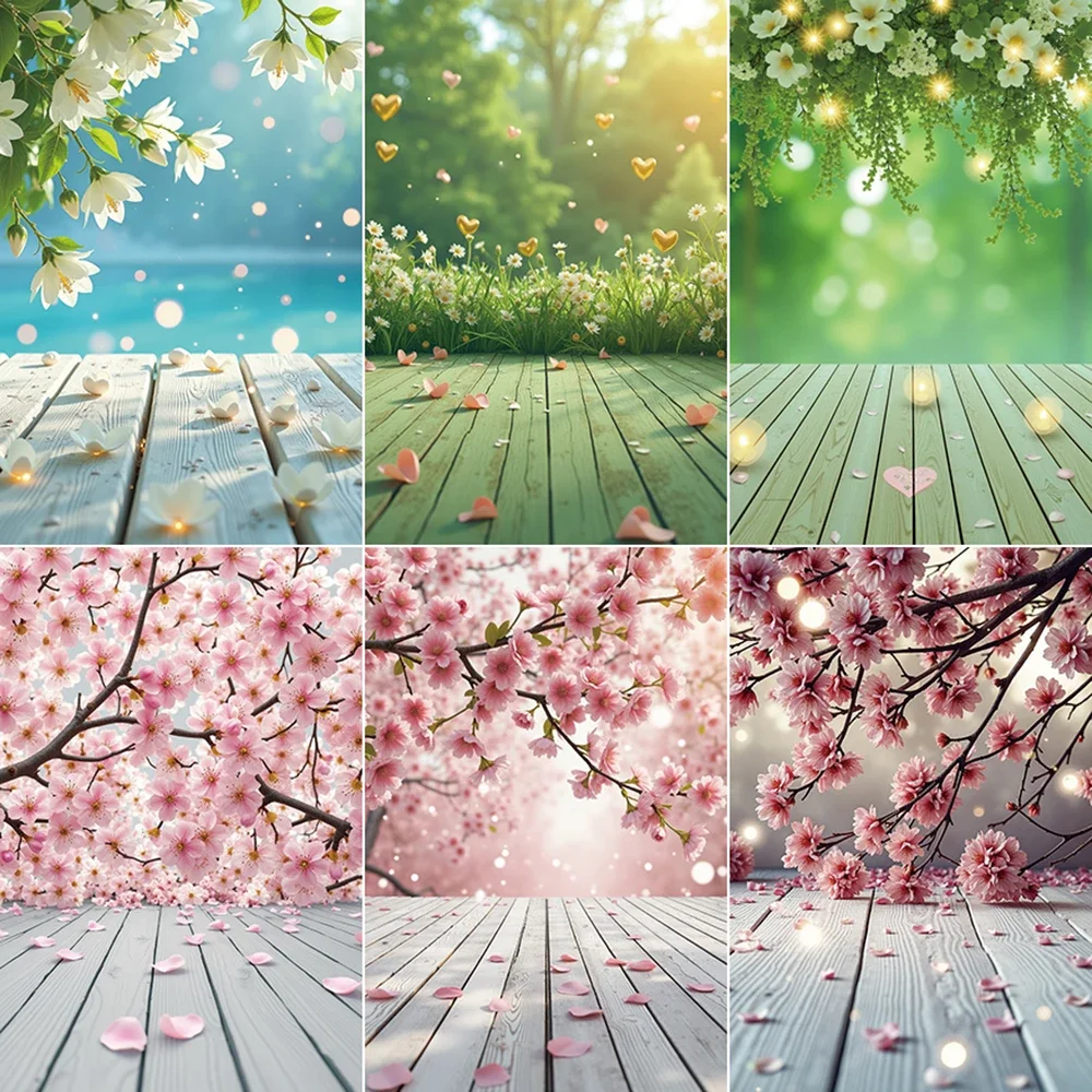 

MOON.QG Spring Floral Wallpaper Photography Background Plank Sakura Garden Photocall Backdrop Child Studio Photocall Accessories