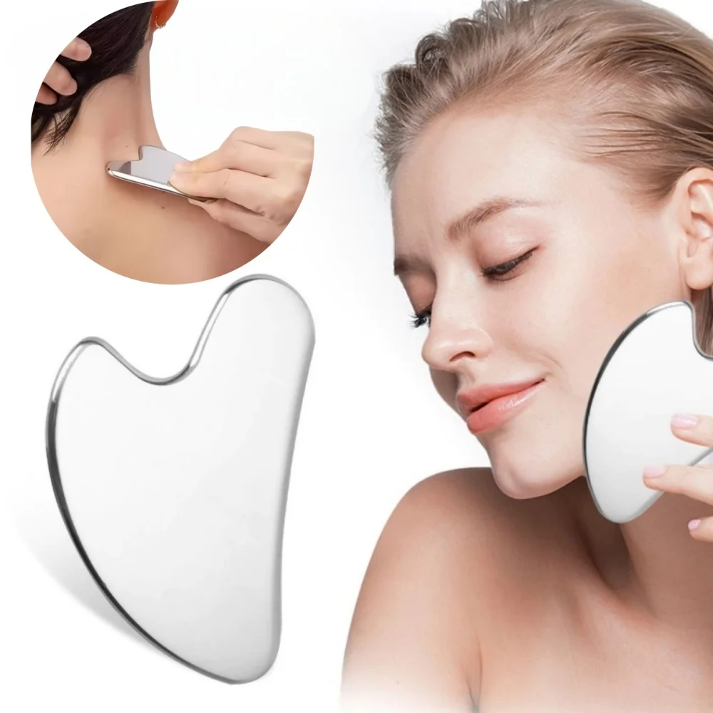 Portable Stainless Steel Heart Shaped Scraping Facial Massager for Tightening Jawline Relaxing Eye and Facial Skincare Tools