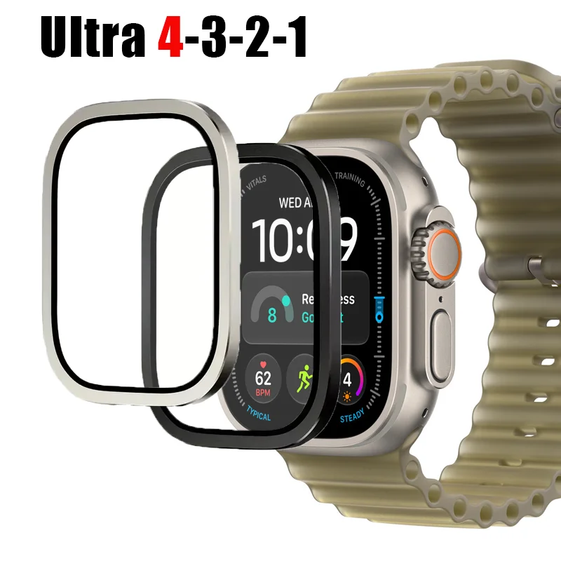 Aluminium Alloy Case+Tempered Glass Film For Apple Watch Ultra 4 49mm Anti-Scratch Screen Protector iWatch Ultra 4 3 2 1 Cover