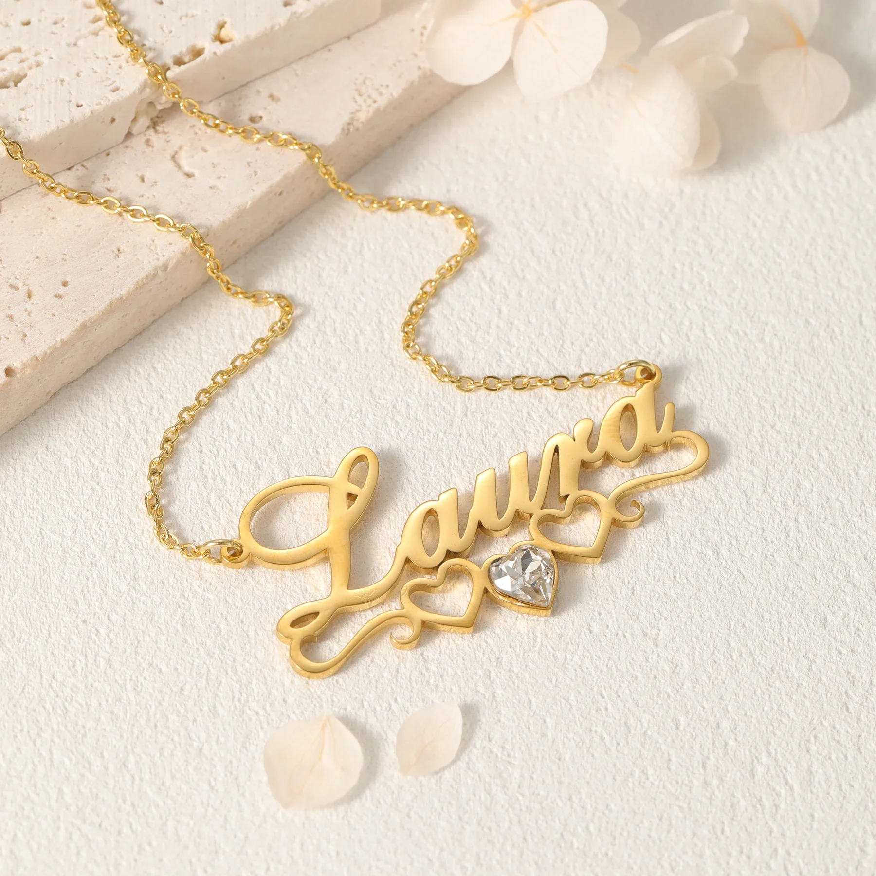 

Customized Name Necklace Heart Pendant Heart Birthstone Necklace Stainless Steel Pendant Jewelry Mother's Day Gift for Mom