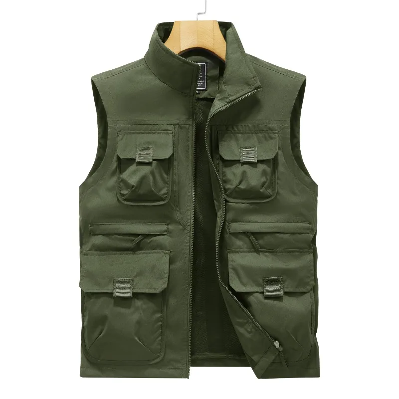 

Spring Autumn Men's Fashion Sleeveless Jackets Men Stand Collar Multi-pocket Fishing Vests Male Outdoor Photography Waistcoats
