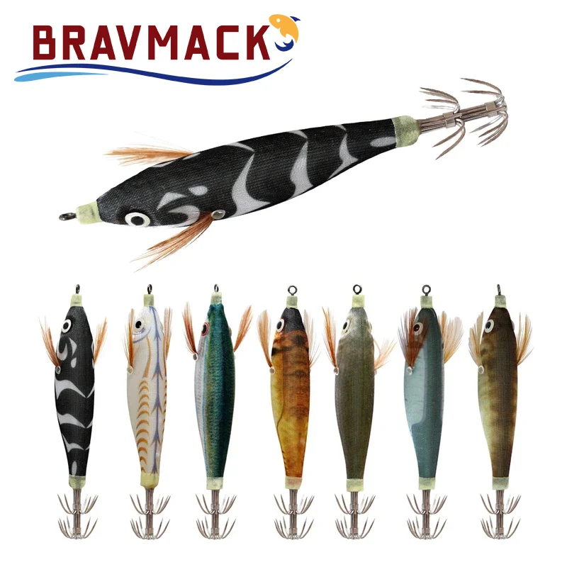 BRAVMACK 1/2Pcs Squid Jig Hook Fishing Lure Luminous 10cm 9g Artificial Fake Octopus Lures Wood Shrimp Cuttlefish Hard Bait