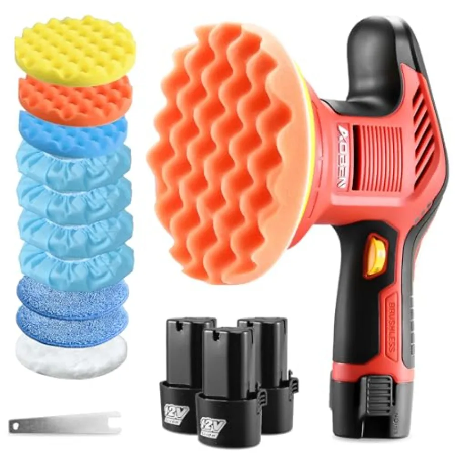 

6-дюймовый аккумуляторный автомобильный полировщик с аккумуляторами 3x2000 мАч, 6 настроек переменной скорости и 10 полировальных подушечек для профессионального уровня Ca