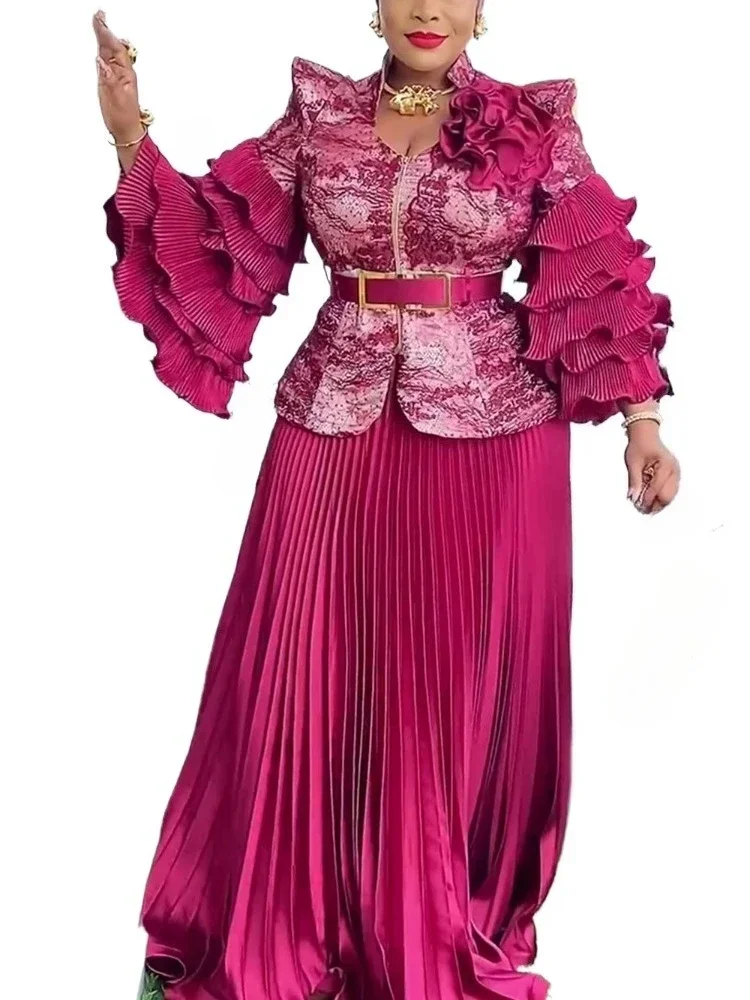الملابس الأفريقية للنساء 2 قطعة مجموعات بلوزات وتنانير الدعاوى Dashiki أنقرة 2025 وتتسابق ثوب حجم كبير فساتين حفلات الزفاف