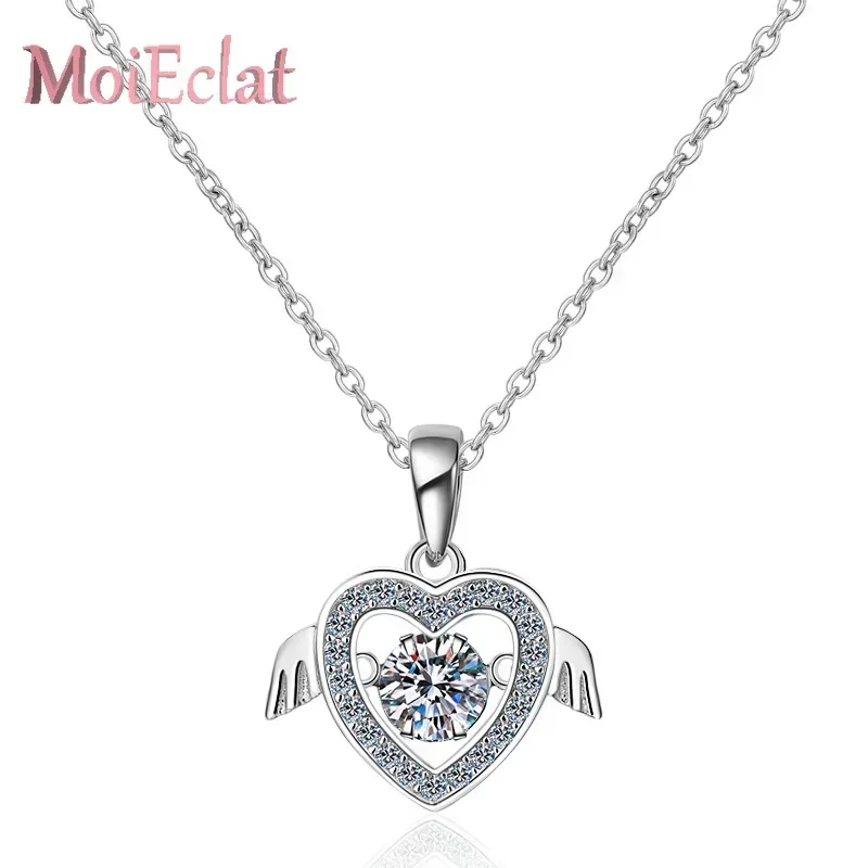 0.5ct Moissanite Double Winged Heart Pendant Platinum PT950 Sweet Necklace for Women Jewelry Gifts Adjustable Chain Length