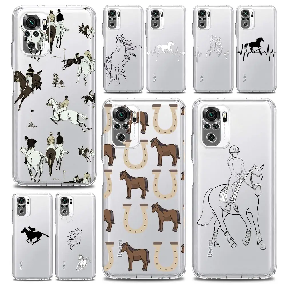 Animal Art Horse Phone Case For Xiaomi Redmi Note 13 12 5G 9S 9 8 10 11 Pro 4G 9T 13C 12C 10C 9C 9A 7 Clear Soft Silicone Cover