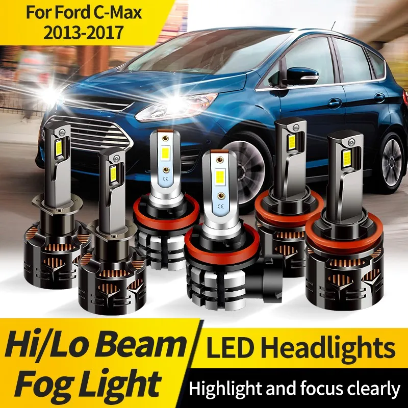 

2PCS Led Headlight Lamp H1 Hi/Lo Beam H11 6000K White Auto Fog Light 12V LED Bulbs For Ford C-Max 2013-2017 Car Headlights Bulb