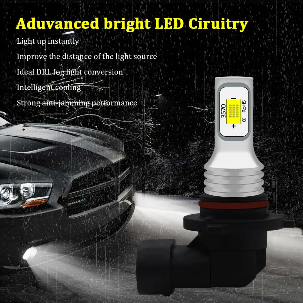 BMTxms 2PCS Canbus H11 H8 H7 LED Fog Light Bulbs H16 H27 880 881 9005 HB3 9006 HB4 H10 LED CSP DRL Car Driving Lamp White Yellow