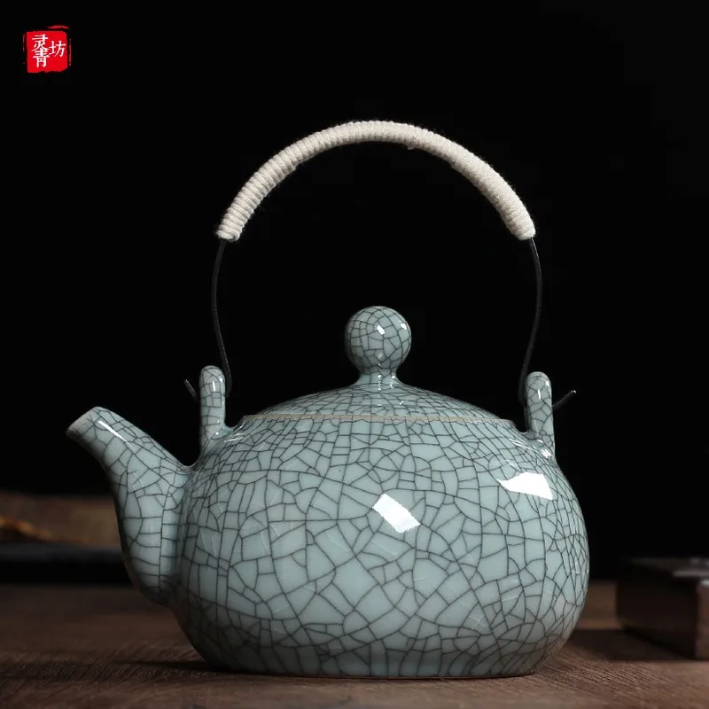 Celadon Large Capacity Tea Pot, Ceramic Large Handle Pot, Summer Cool Water Pot, High Temperature Resistant With Filter Screen