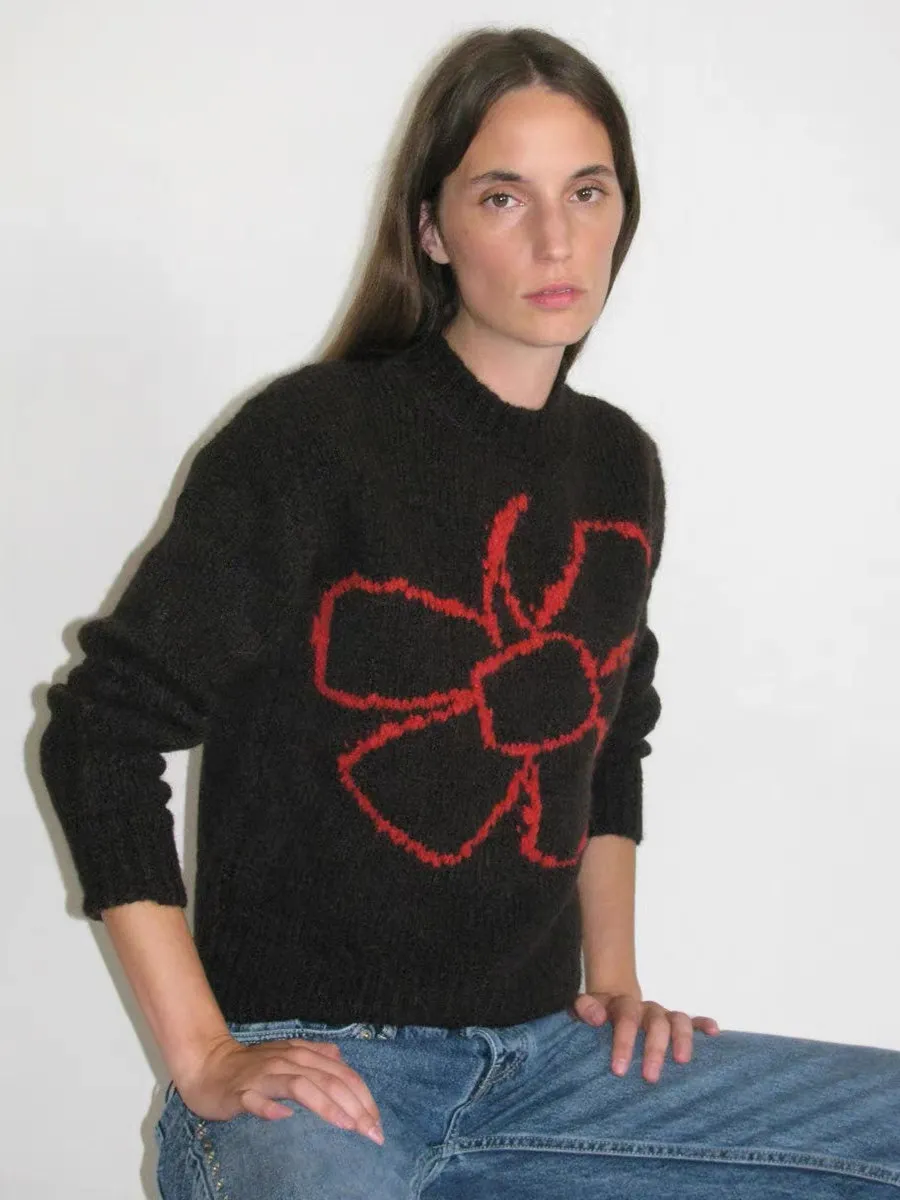 

Paloma Wool Women's Knitted Long Sve Crew Ne Sweater Mixed Wool Hooked Flower Pattern Casual Sle Winter Faion