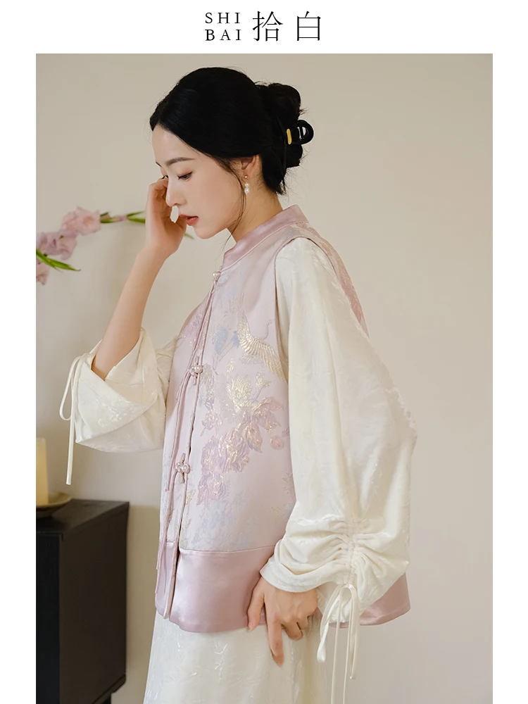 

Новая женская блузка ibai в китайском стиле, розовая, весна-осень, с вышивкой золотом и пуговицами в виде журавлей, оригинальный бренд