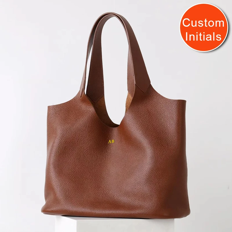 

Custom Initials Genuine Leather Tote Bags For Women Luxury Designer Handbag Purses 2025 New In Natural Cowhide Underarm Shoulder