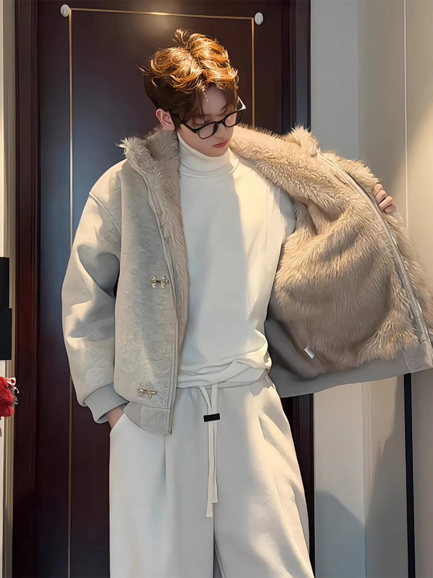 

American Sle ort Cotton Jaet Men's Winter Warm Fce Lined Stand Collar Flight Button Coat Youthful Vitali Sle