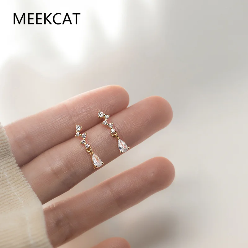 

Real 925 Sterling Silver Zircon Water Drop Stud Earrings Pendientes For Fashion Women Party Fine Jewelry Cute Accessories Gift