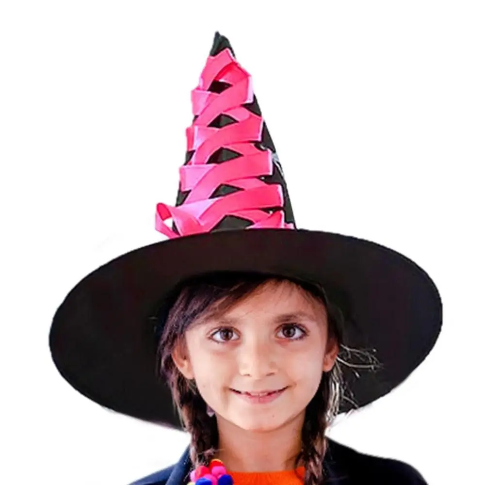 Multi-color 3D Halloween Witch Hat Cartoon DIY Halloween Broom Ornaments Eye-catching Witch Dress Up Ornaments Fancy