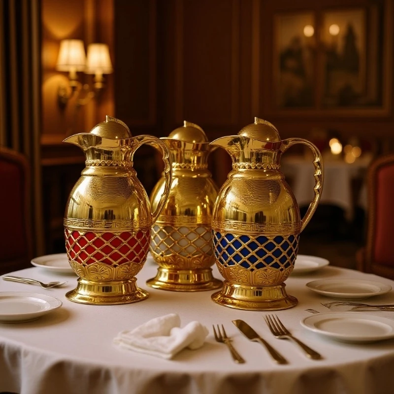 

Gold Insulated Thermos With Glass Liner Large Capacity Portable Floral Vacuum Flask For Home Table Office Travel Gift For Women