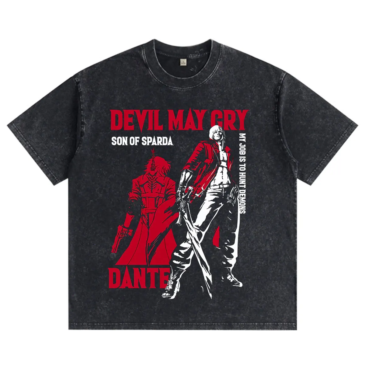 Anime GAME Devil May Cry Vergil Dante Washed Vintage T-shirt Men's Women Clothing Fashion Casual Cotton Short Sleeves T Shirts
