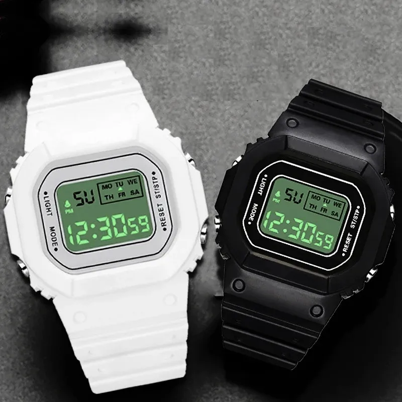 Спортивные мужские и женские электронные часы, простые квадратные цифровые часы, модные водонепроницаемые светодиодные наручные часы, reloj digital mujer