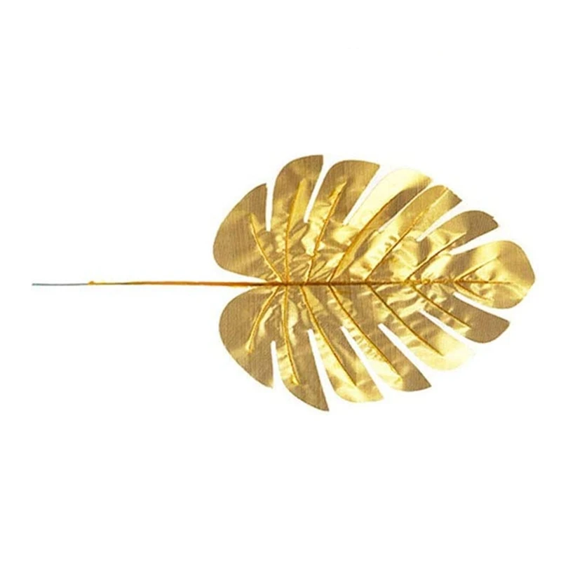 1Set Gold Tropical Party Leaves Decorations Turtle Leaf Monstera Palm Tree Leaves Artificial