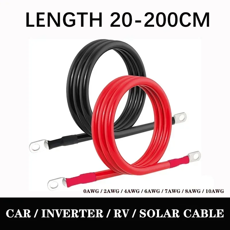 

10 8 7 6 4 2 0AWG Red Black Super Soft Silicone Tinned Copper Wire Cable With M6 M8 M10 Terminal Lug For Inverter Car Solar