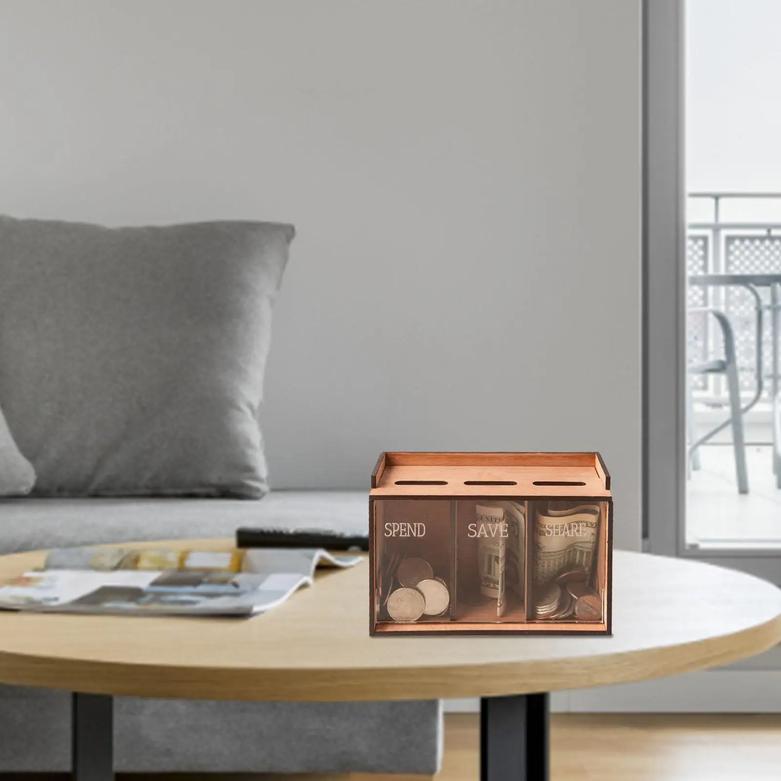 بنك المال للبالغين، 3 مقصورات خشبية قابلة للإزالة، منظم تخزين الأموال لتوفير العملات المعدنية لتزيين المنزل #3