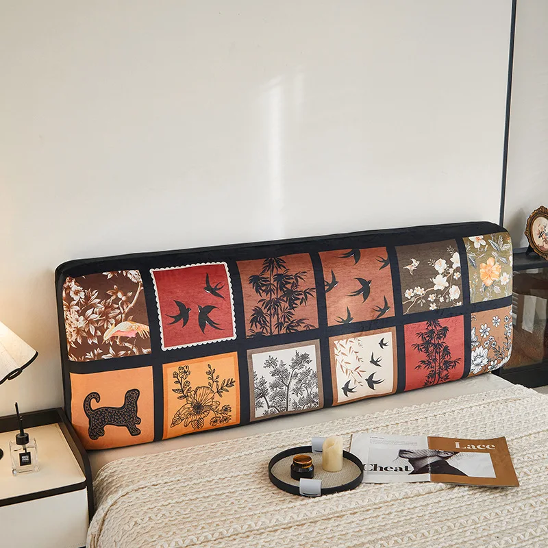 

Bedside cover short plush super soft cloud printing bedside cover all-inclusive elastic bedside backrest cover