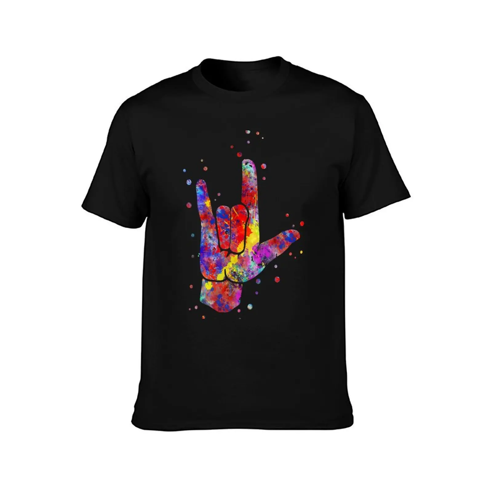 I love you ASL sign language watercolor sign language,I love you American Sign Language T-Shirt Summer Casual Cotton Tee