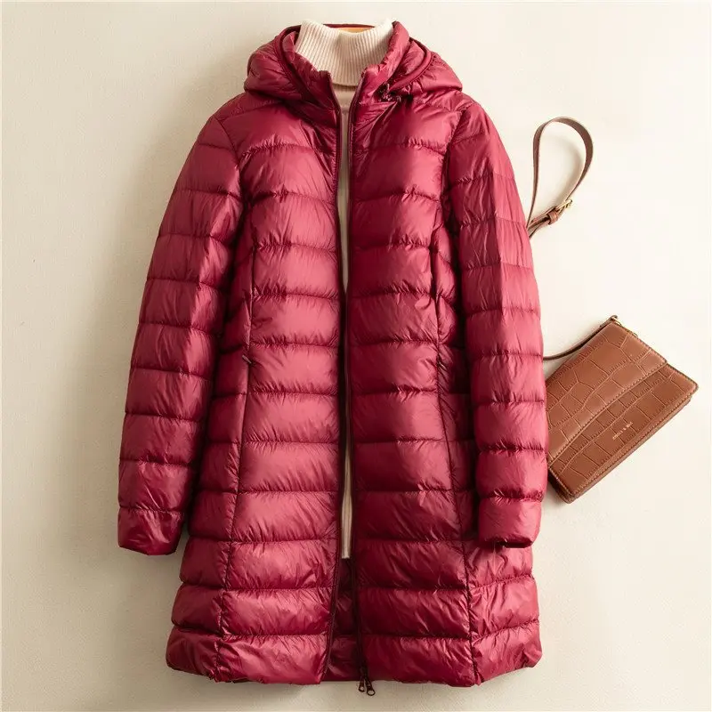 Jaqueta puffer de pato feminina, casaco quente e portátil com capuz, parka de blusão feminina, recém-chegados, moda, outono e inverno, 2024