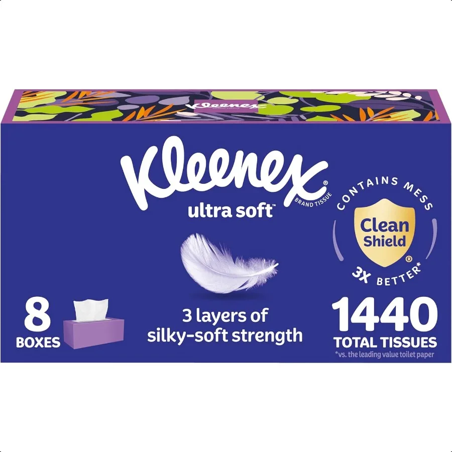 

Kleenex Ultra Soft Facial Tissues 8 Flat Boxes 180 Tissues per Box 3Ply Packaging May Vary