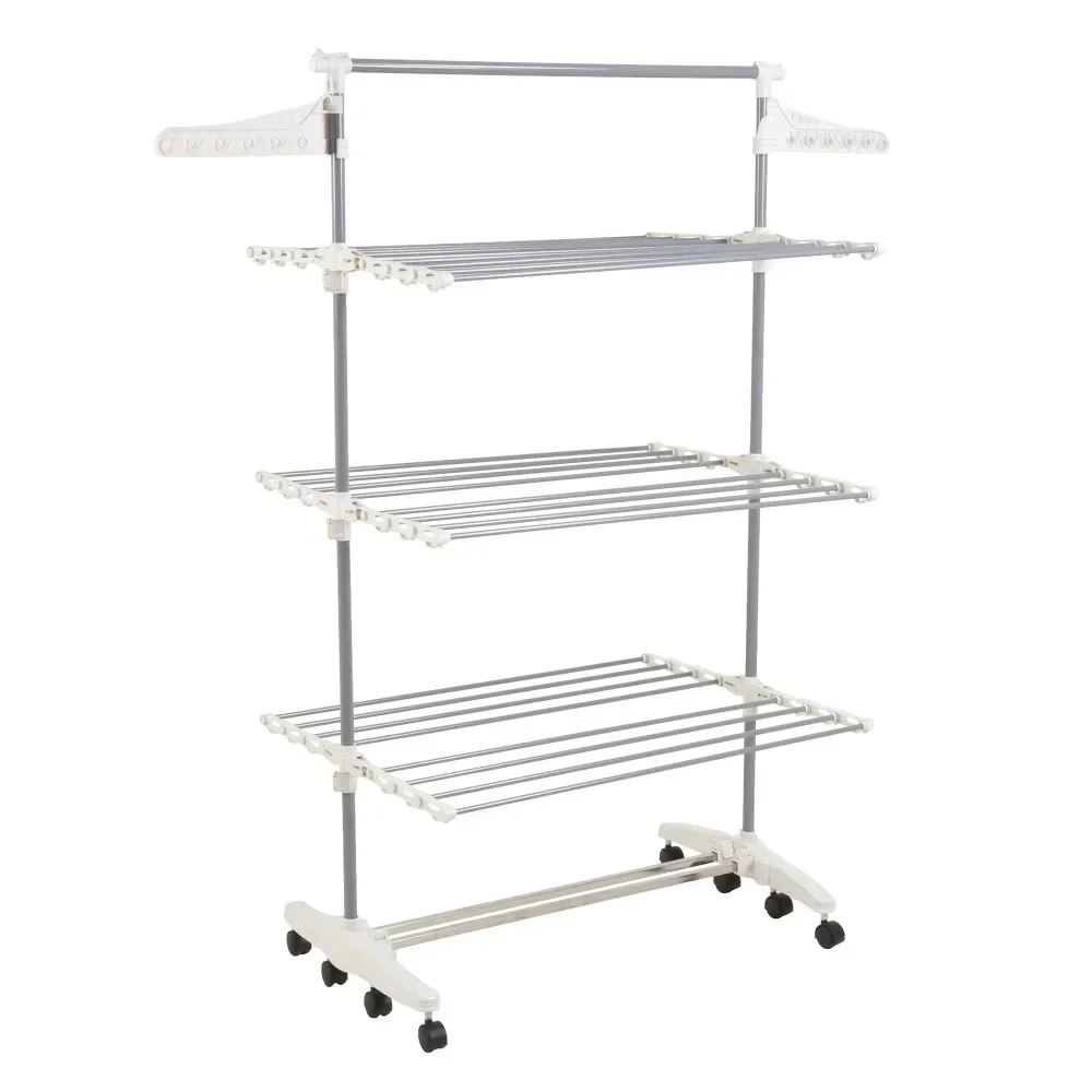 Drying for Clothes Durable Stainless Steel and Plastic Clothes Drying Rack Gray and White  Folding Clothesline Home