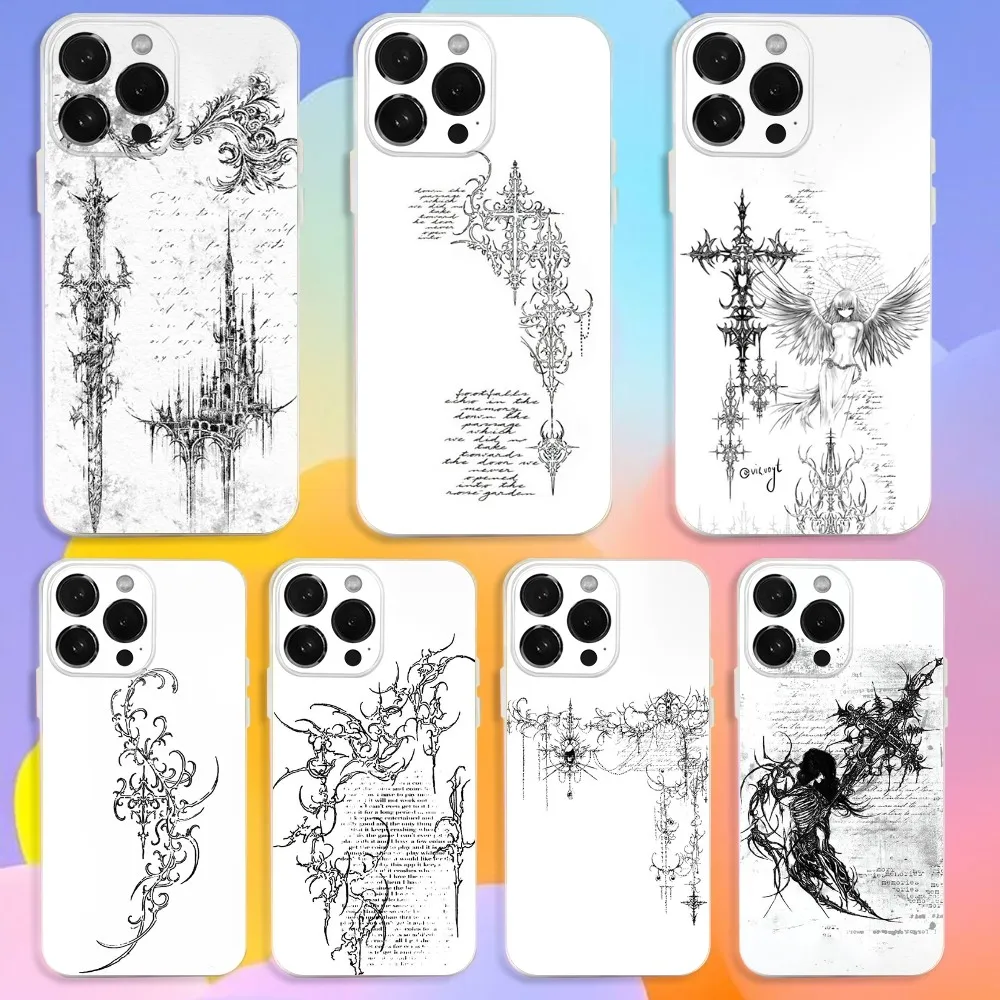 

Gothic Cyber Sigil Cross Phone Case For iPhone 16,15,14,13,12,11 Pro,Max,Plus,X,XS,XR,SE,Mini Transparent Silicone Soft