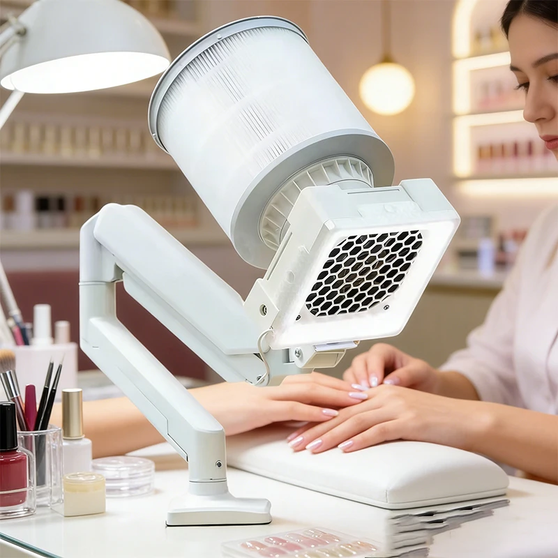 Silent Powerful Manicure Dust Collector Vacuum Cleaner With LED Magnifier Lamp Foldable Arm Desktop Nail Dust Collector