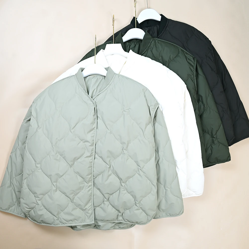 

Winter New Lightweight Knitted Ribbed Baseball Collar Loose Stitched down Jaet Women's Outerwear Sli Warm Long Sve Coat