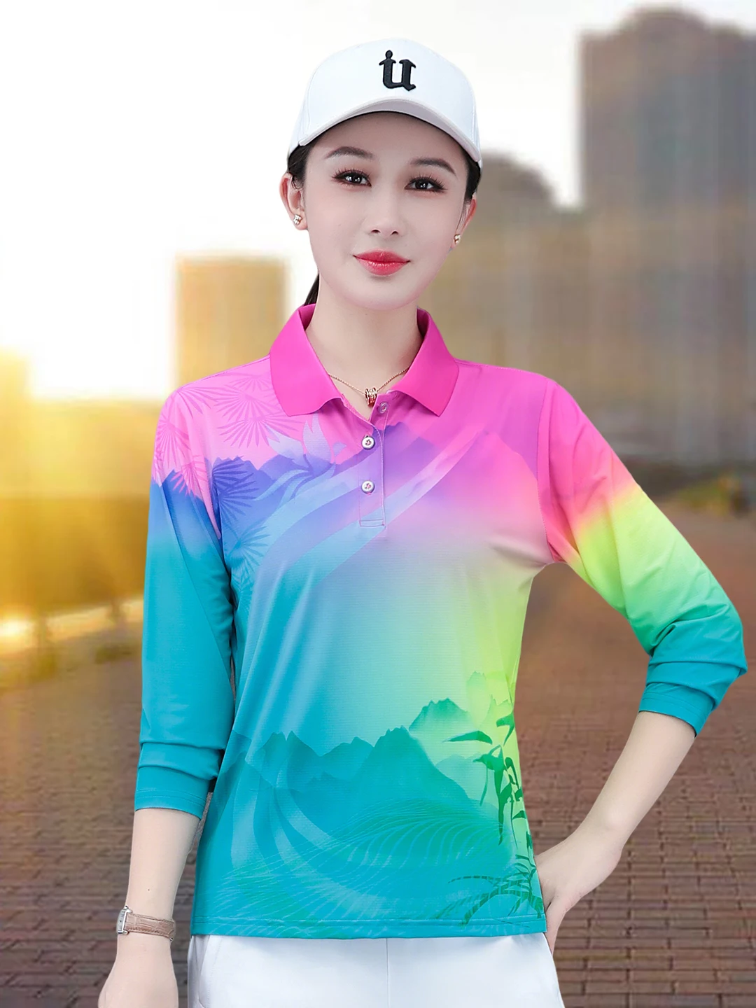 

Spring Autumn Outdoor Fitn Square Dance Set Long Sve Printed Two Piece Women's T Gymnastics Dancing Performance Clothes