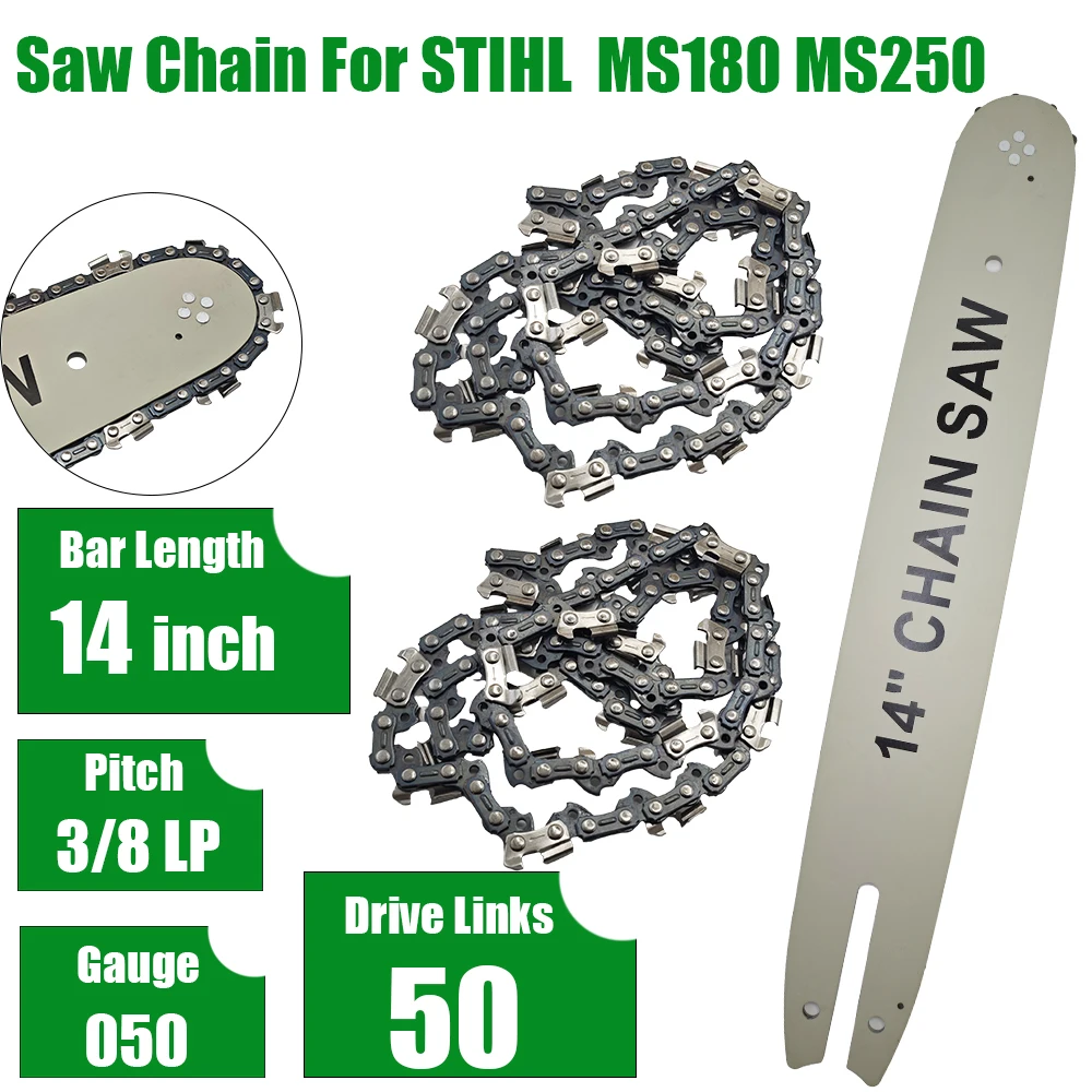 14 Inch Chain Saw Chain Guide Bar+2 Saw Chains 3/8 LP For STIHL 018 MS180 MS170 MS250 Chain Saw Replace Woodworking Garden Tool