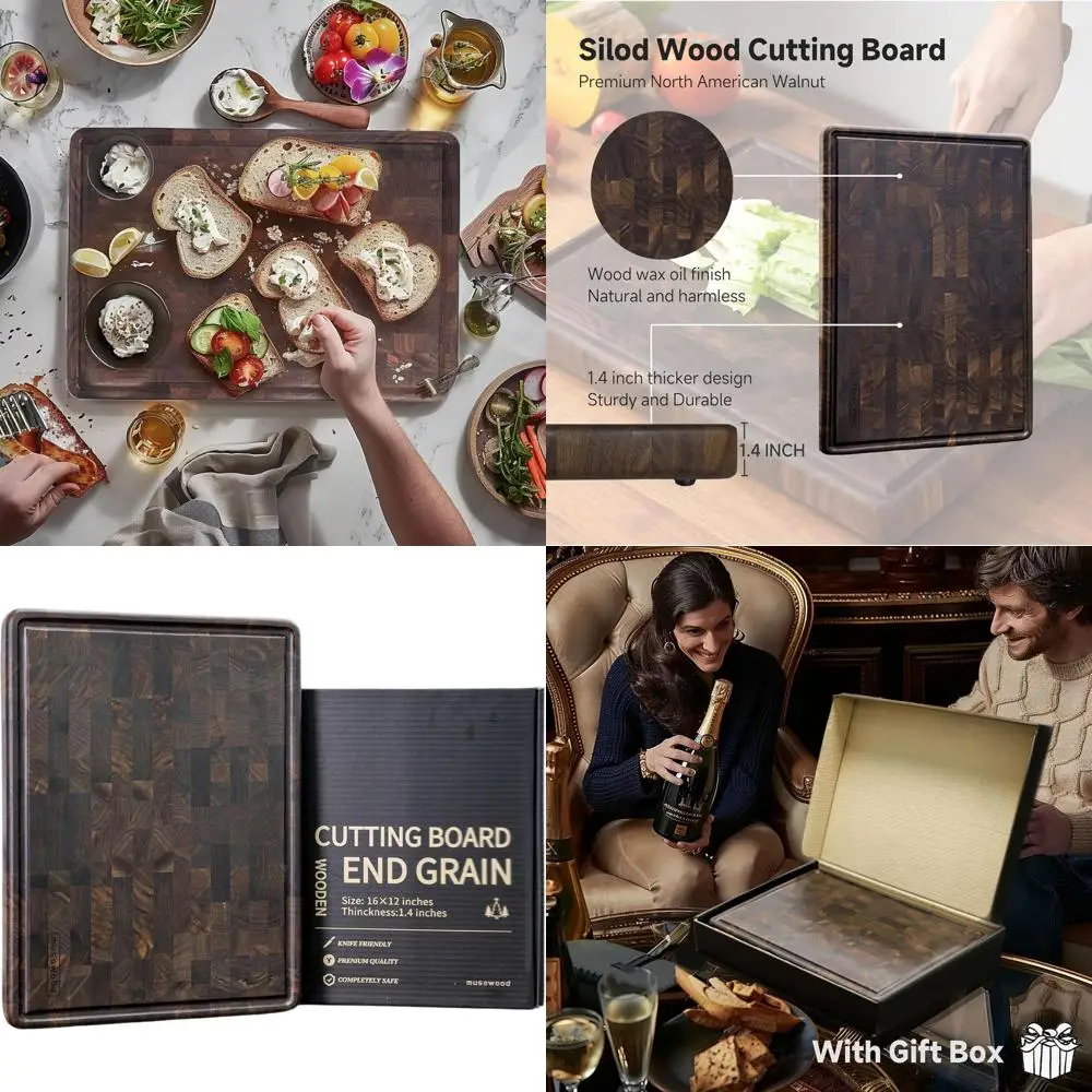 

Walnut End Grain 16x12 Chopping Board with Juice Groove and Checkered Design